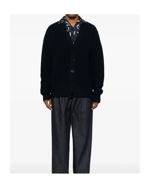 Jil Sander Blue V-Neck Cardigan for men