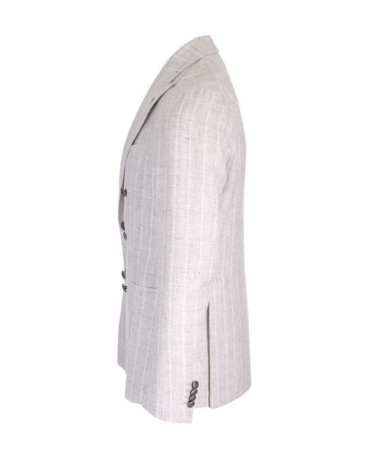 Tagliatore Gray Double-Breasted Striped Blazer for men