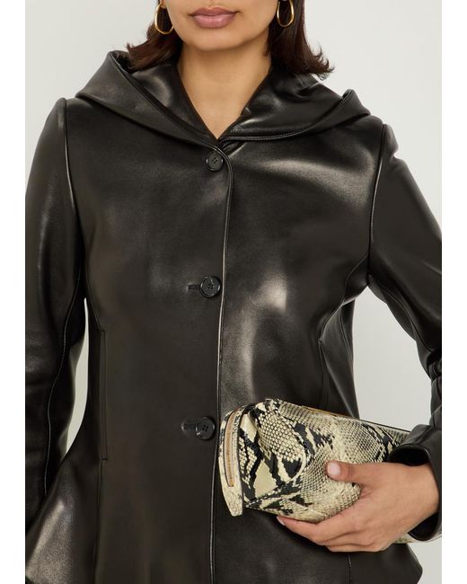 Khaite Black June Hooded Peplum-Hem Leather Jacket