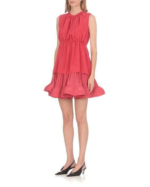 Lanvin Red Ruched Straight Hem Blouse