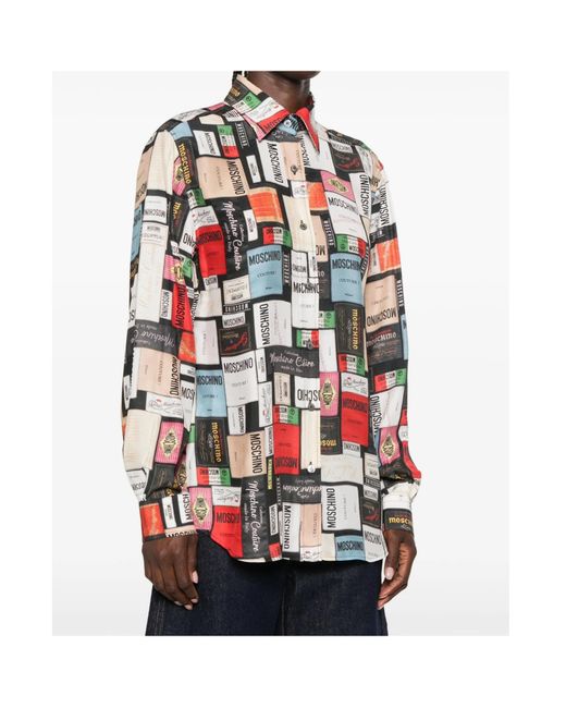Moschino Red Logo-Print Silk Shirt