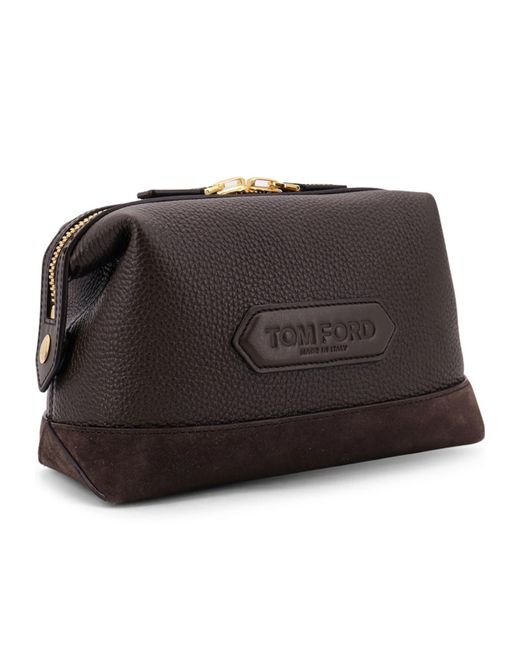 Tom Ford Black Logo-Patch Zipped Clutch Bag for men