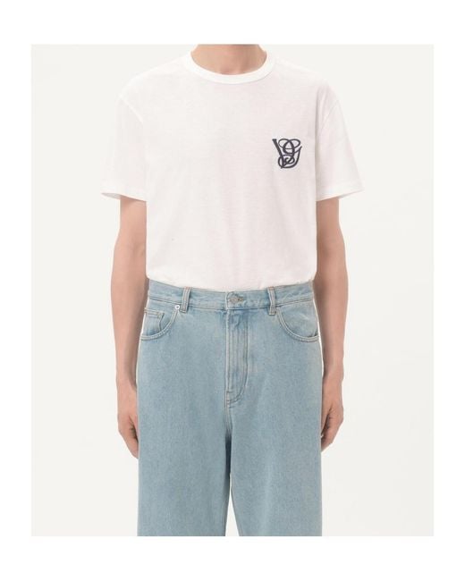 Valentino White Logo Embroidered Crewneck T-Shirt for men