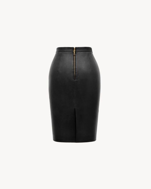 Saint Laurent Black Cassandre Leather Pencil Skirt