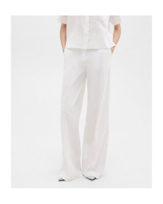 Theory White High-Waist Wide-Leg Pants