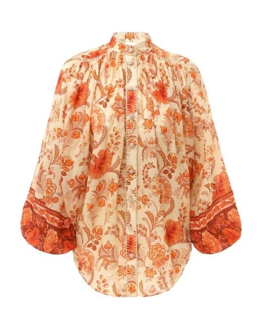 Zimmermann Orange Junie Billow Long-Sleeved Blouse