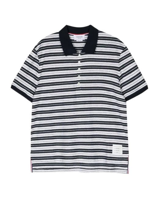 Thom Browne Blue Striped Short-Sleeved Polo Shirt for men