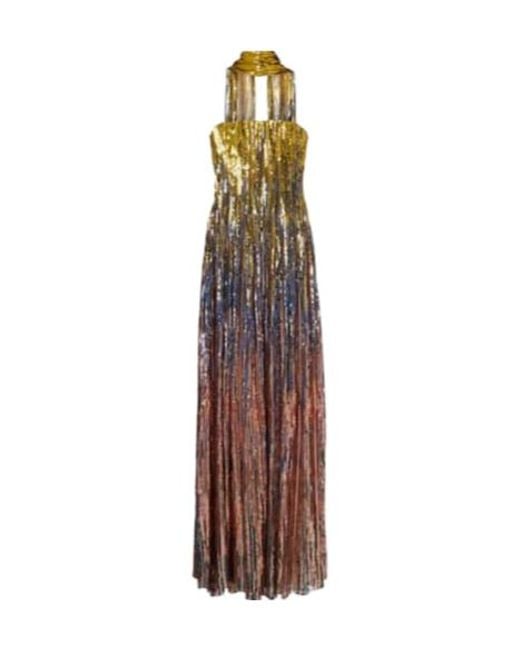 Elie Saab Multicolor Strapless Gown Adorned With A Sequined Scarf