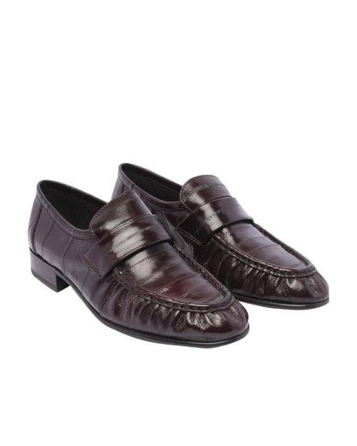 The Row Brown Ruched-Detailed Almond Toe Loafers