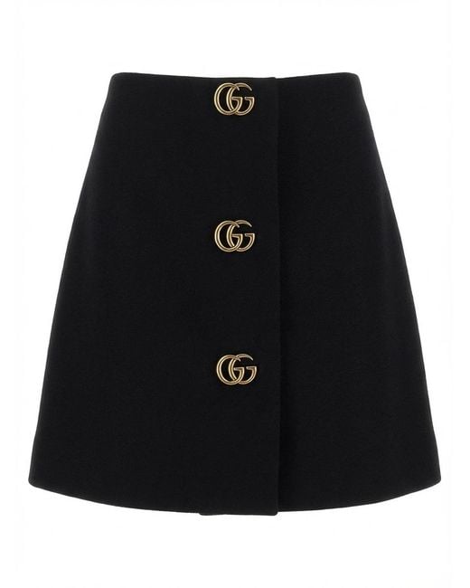 Gucci Black Double G Button Crêpe Skirt