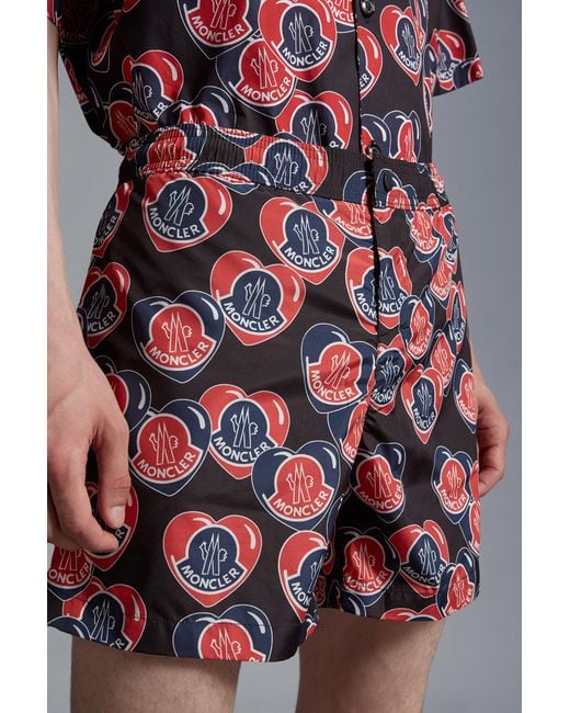Moncler Red Logo Printed Swim Shorts for men