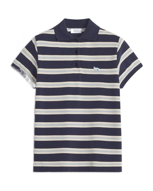 Maison Kitsuné Blue Maison Kitsuné Baby Fox Patch Striped Polo Shirt