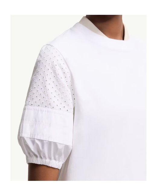 Moncler White Puff Sleeve Detailed Crewneck Top