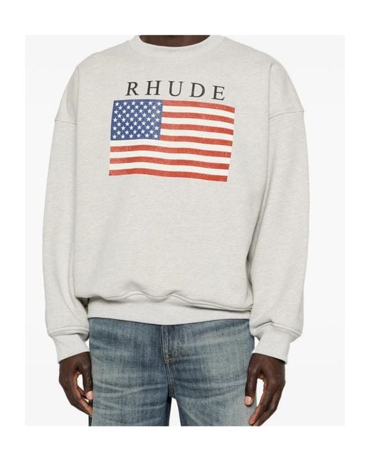 Rhude White Flag-Print Sweatshirt for men