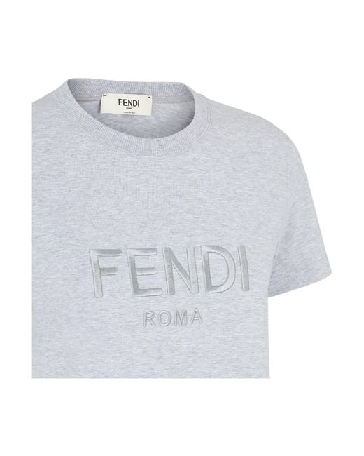 Fendi White Logo Embroidered Crewneck T-Shirt