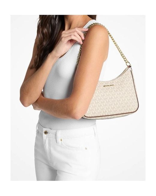 Michael Kors White Jet Set Travel Large Signature Logo Convertible Crossbody Bag