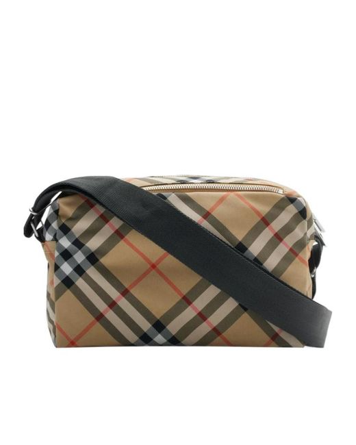 Burberry Gray Vintage Check Equestrian Knight Motif Messenger Bag for men