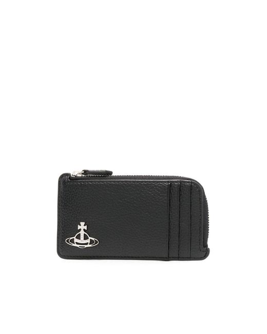 Vivienne Westwood Black Orb-Plaque Zipped Card Holder