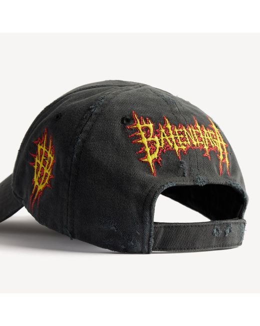 Balenciaga Black Logo Distressed Baseball Cap for men