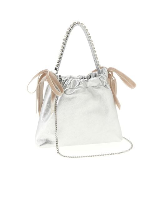 Jimmy Choo White Metallic Effect Drawstring Mini Handbag