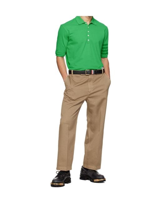 Thom Browne Green Stripe-Detail Polo Shirt for men