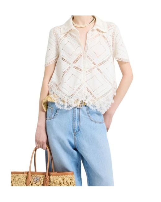 Ermanno Scervino White Short-Sleeve Knit Shirt With Valenciennes Lace