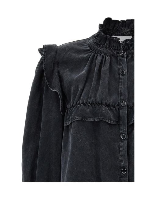 Isabel Marant Black Isabel Marant Étoile Idety Ruffled Denim Shirt