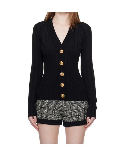 Balmain Black Buttoned Fitted Cardigan