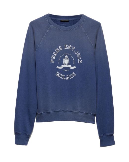 Prada Blue Cotton Fleece Sweatshirt for men