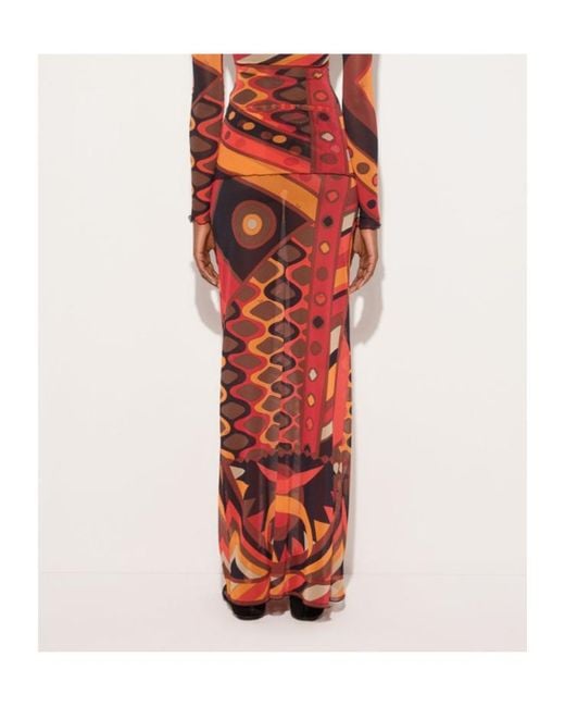 Emilio Pucci Red Pucci Geometric Maxi Skirt