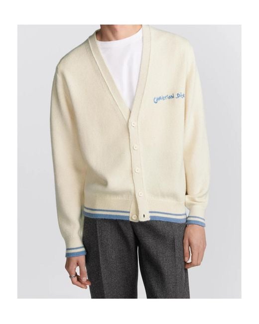 Dior White Homme Logo Embroidered Button-Up Cardigan for men