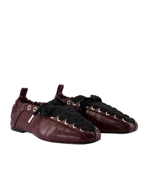 Ganni Brown Embossed Lace-Up Ballerinas