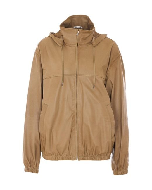 Auralee Brown Long-Sleeved Leather Jacket