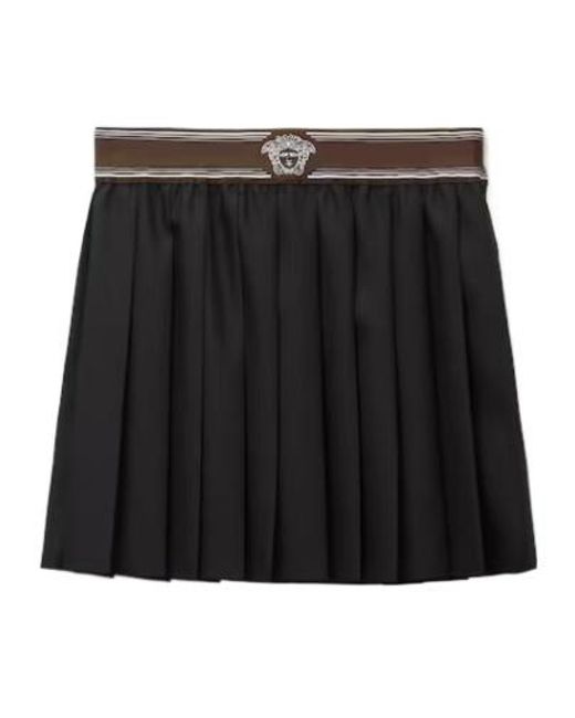 Versace Black Pleated Wool-Mohair Mini Skirt