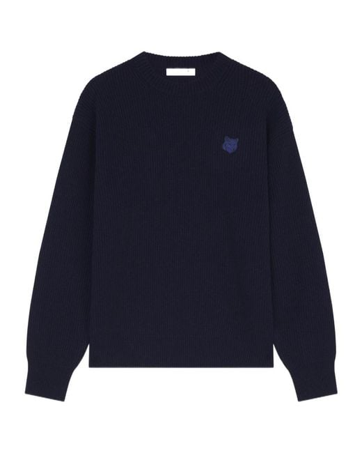 Maison Kitsuné Blue Maison Kitsuné Fox Patch Knitted Jumper for men