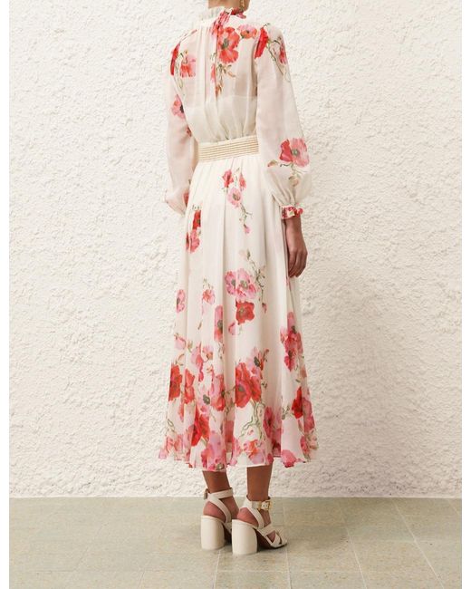 Zimmermann Pink Lightburst Floral Printed Maxi Skirt