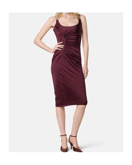 Versace Purple Ruched Jersey Midi Cocktail Dress
