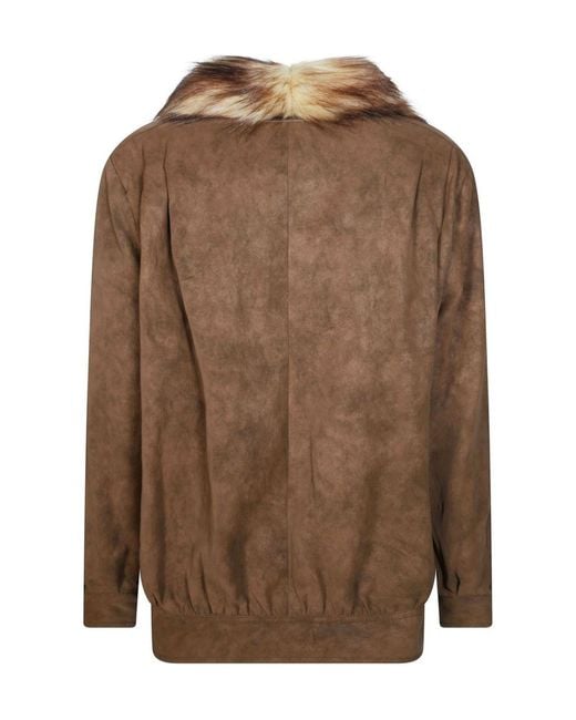 MM6 by Maison Margiela Brown Faux-Fur Collar Sports Jacket