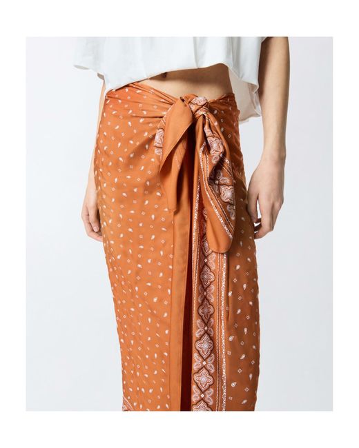 Pinko Orange Bandana-Print Finished Edge Skirt