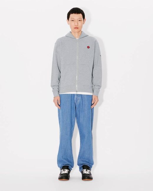 KENZO Gray Boke Flower Embroidered Zipped Hoodie for men