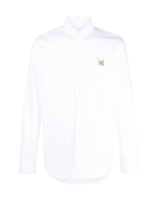 Maison Kitsuné White Maison Kitsuné Fox Head-Patch Long-Sleeved Shirt for men
