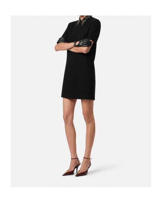 Versace Black Dress With Appliqués On The Collar
