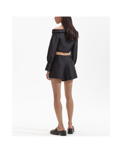 Self-Portrait Black Overlapping-Panel Crepe Mini Shorts