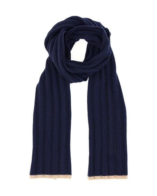 Brunello Cucinelli Blue Knitted Finished Edge Scarf for men