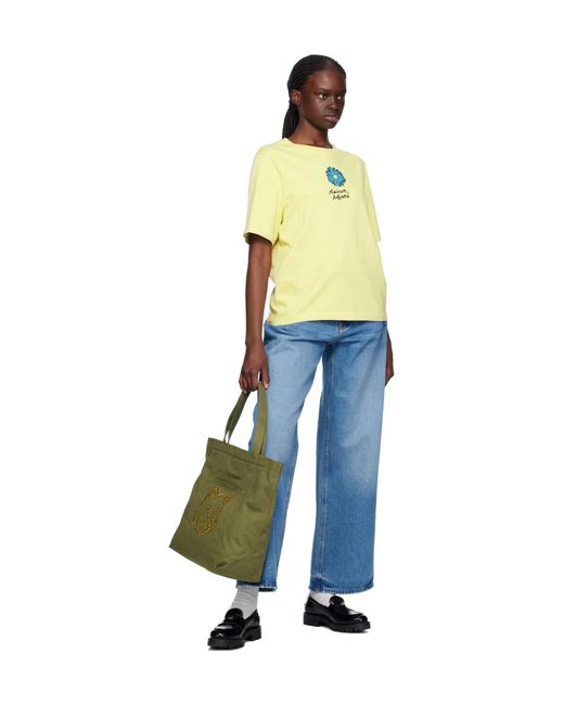 Maison Kitsuné Yellow Floating Flower Cotton T-Shirt