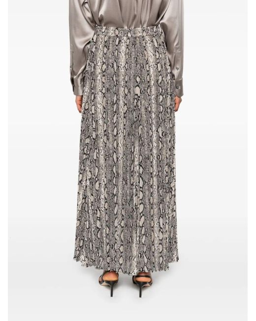 Michael Kors Gray Maxi Pleated Snake-Print Skirt