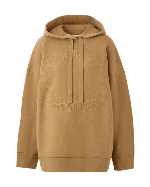 Burberry Natural Embroidered Oak Leaf Crest Drawstring Hoodie