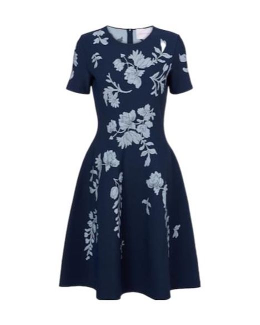 Carolina Herrera Blue Floral Jacquard Midi Dress