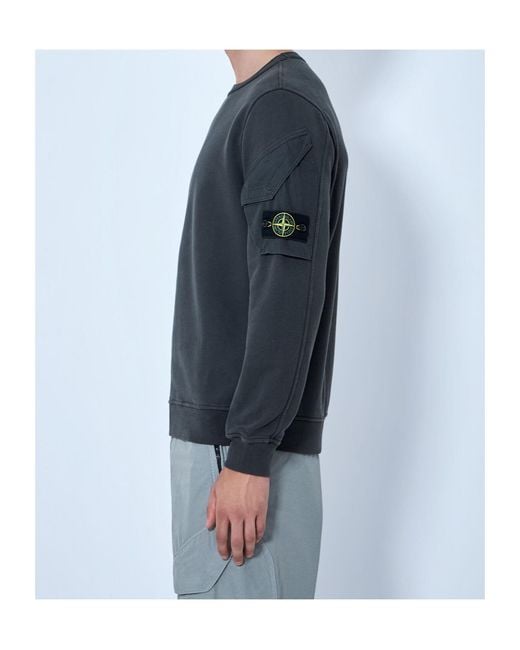 Stone Island Blue Crewneck Sweatshirt With Sleeve Pocket for men