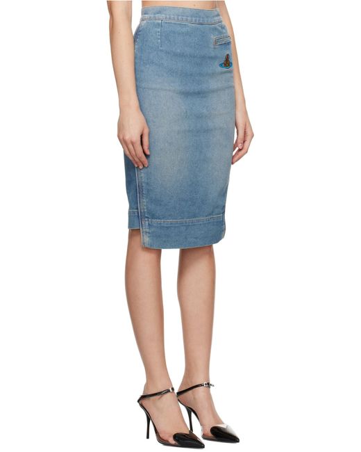 Vivienne Westwood Blue Orb Logo Embroidered Asymmetric Skirt